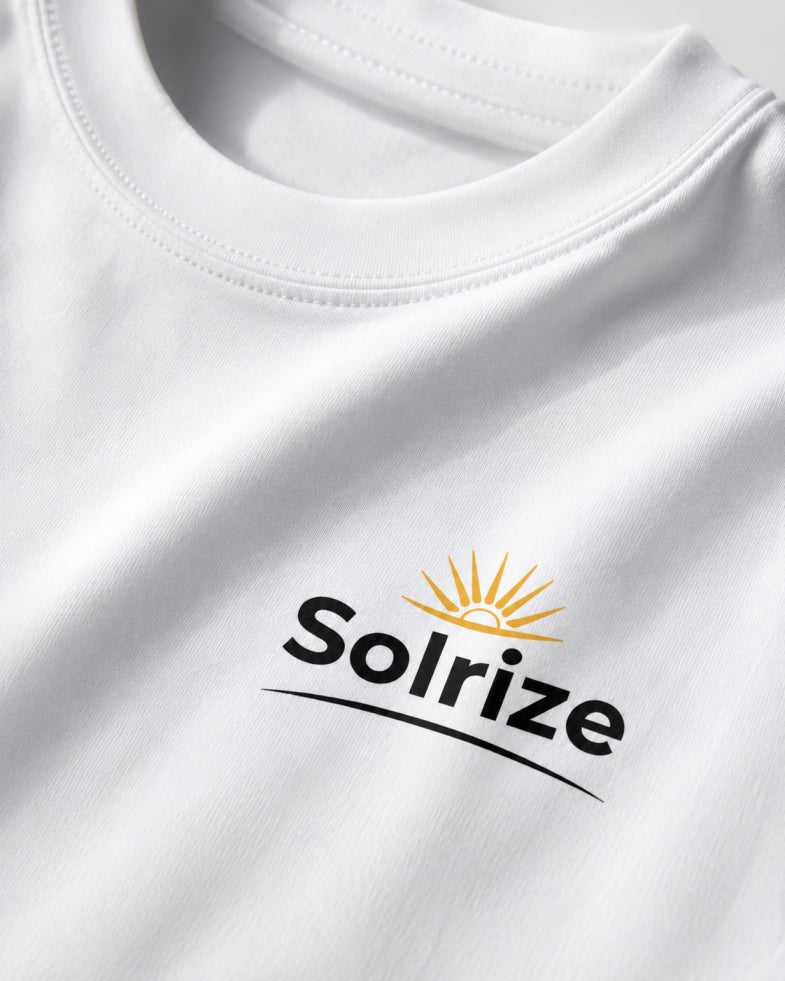 Solrize Essential White Tee fabric texture and logo detail