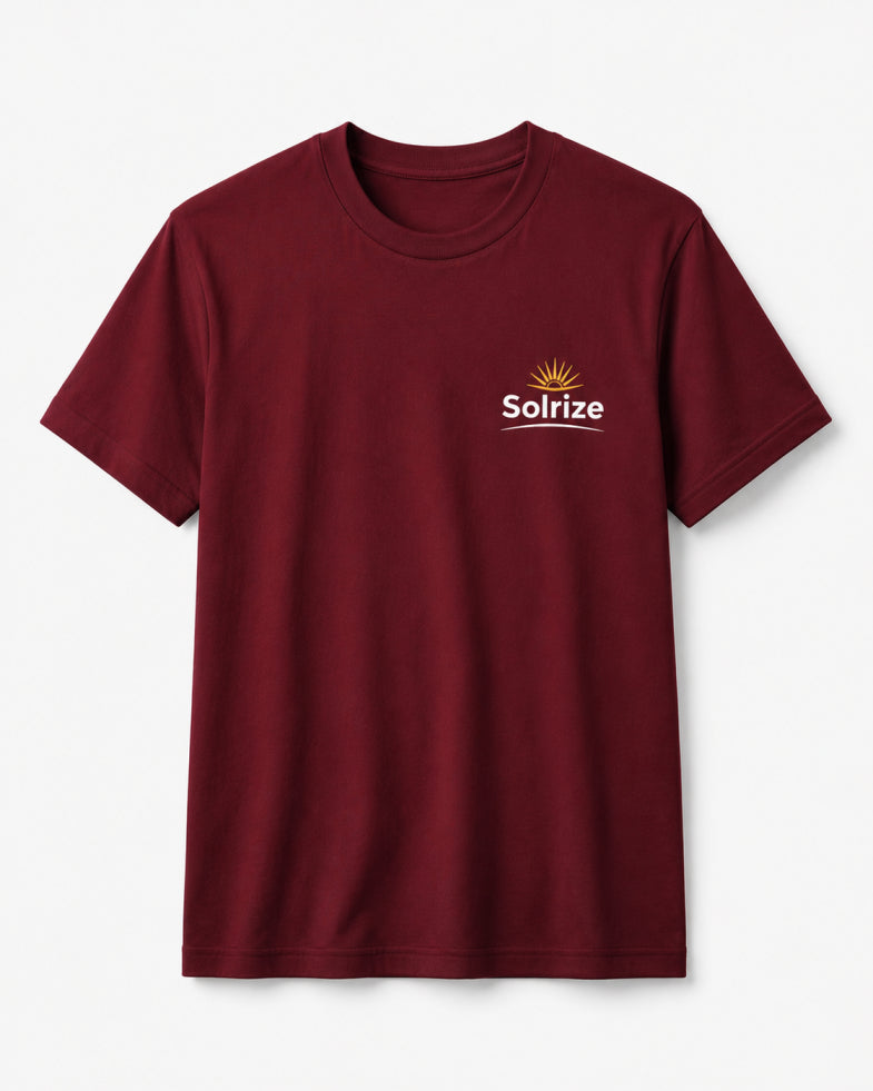 Solrize Essential Maroon Tee front view premium minimal t-shirt