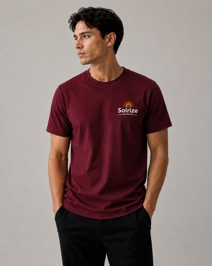 Model wearing Solrize Essential Maroon Tee regular fit t-shirt