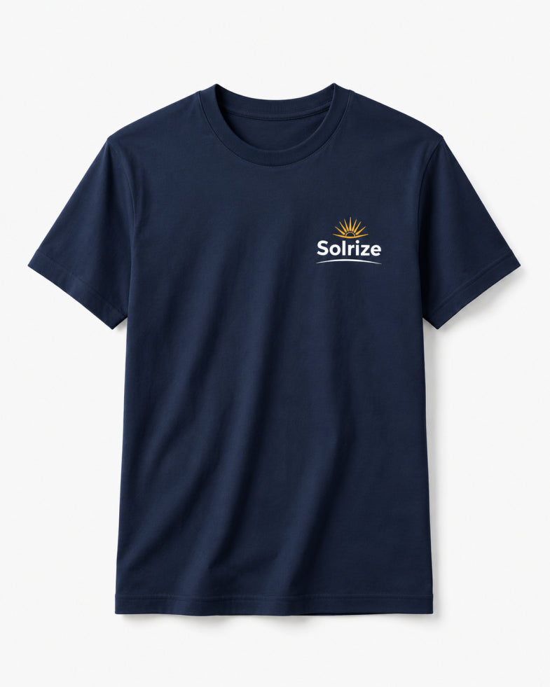Solrize Essential Navy Blue Tee front view premium minimal t-shirt