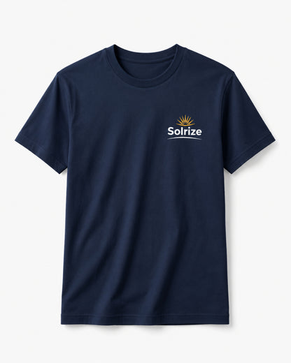 Solrize Essential Navy Blue Tee front view premium minimal t-shirt
