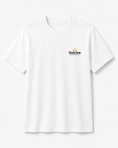 Solrize Essential White Tee front view premium minimal t-shirt