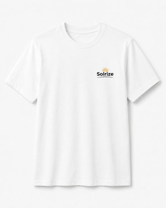 Solrize Essential White Tee front view premium minimal t-shirt